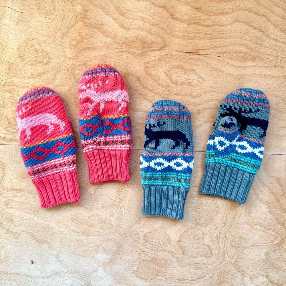 Vintage Kids Knit Mittens Lot | Fleece Lined | Size 4–6 | Early 2000s